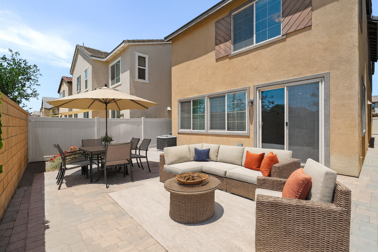 Digitally staged backyard from a 2025 Ontario Ranch real estate closing