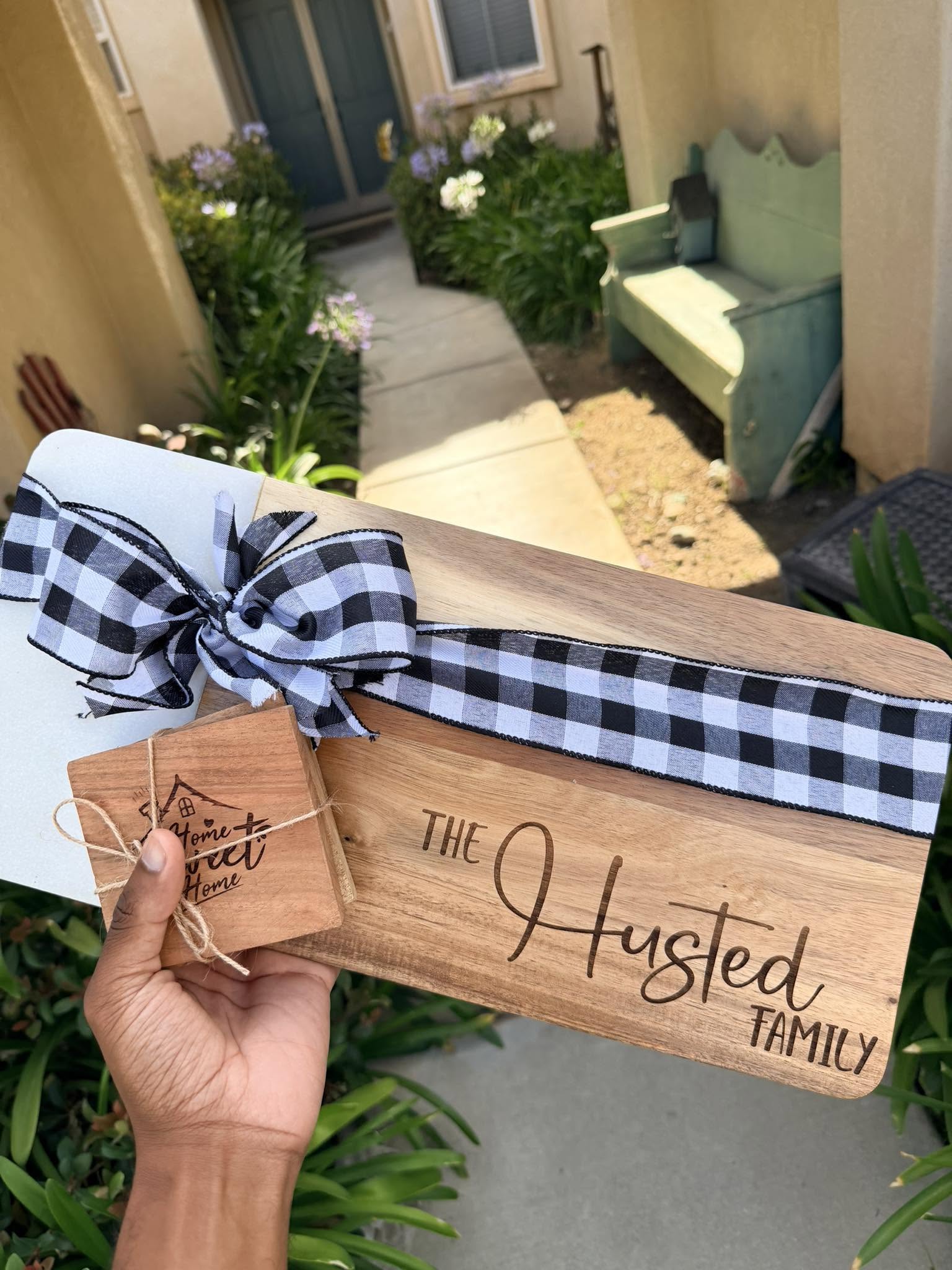 Personalized wooden closing gift prepared for a real estate client